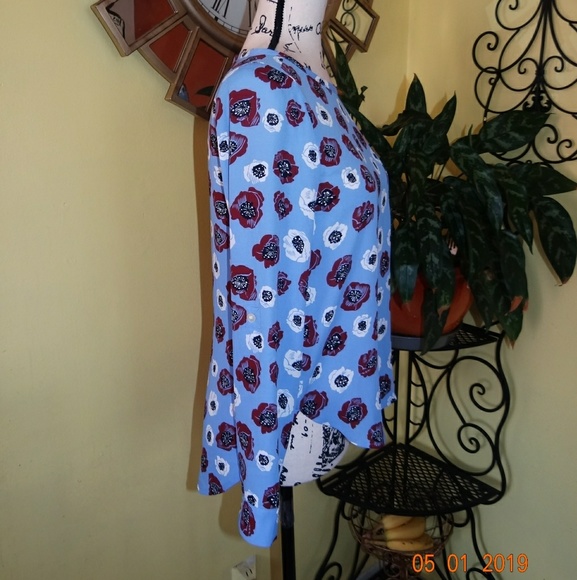 Ann Taylor Loft Blue Floral Long Sleeve Top - Picture 3 of 6